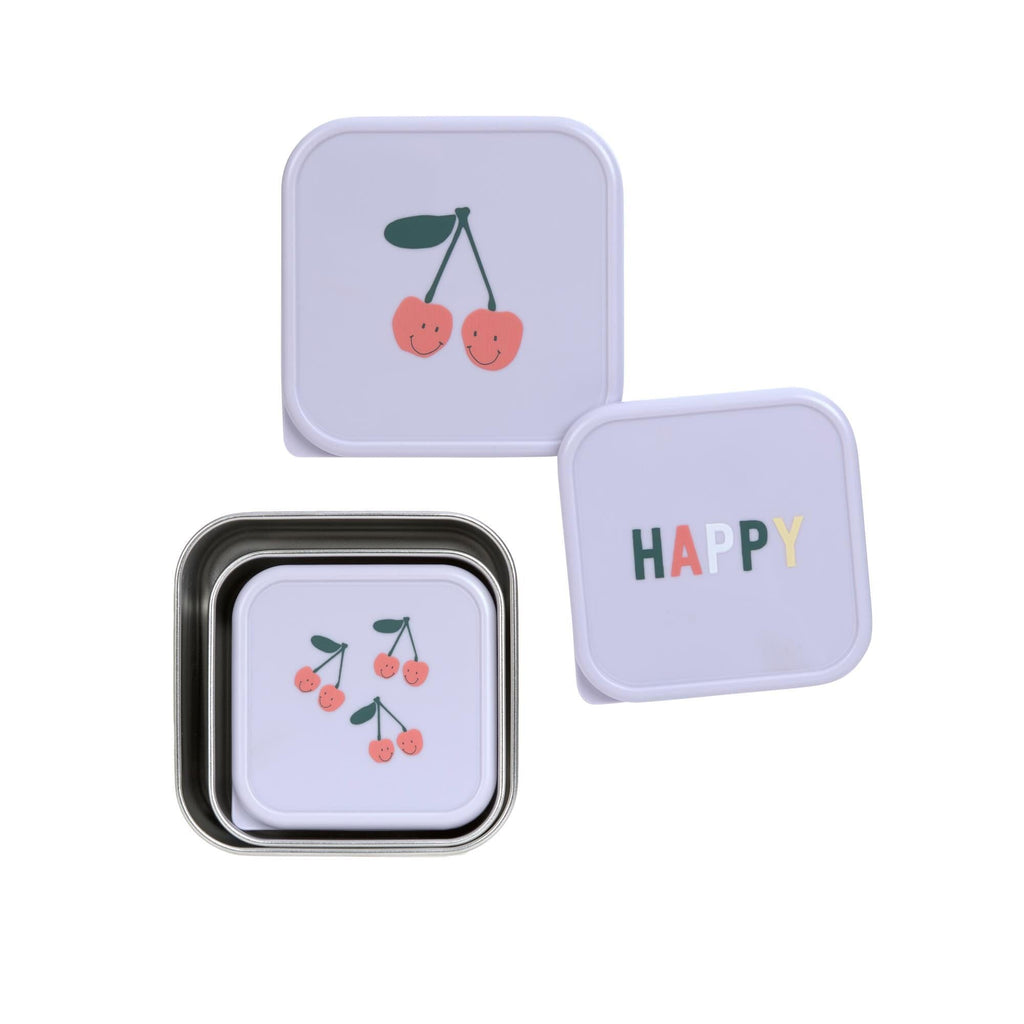 Snackdoosjes stainless steel - set van 3 - Happy Fruits - Cherry
