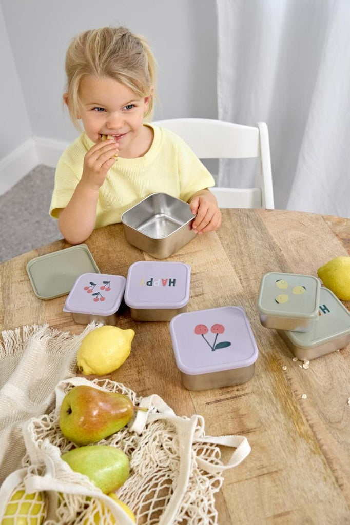 Snackdoosjes stainless steel - set van 3 - Happy Fruits - Cherry