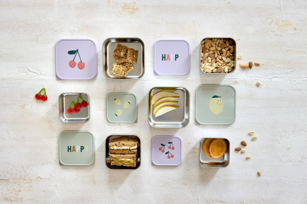 Snackdoosjes stainless steel - set van 3 - Happy Fruits - Cherry