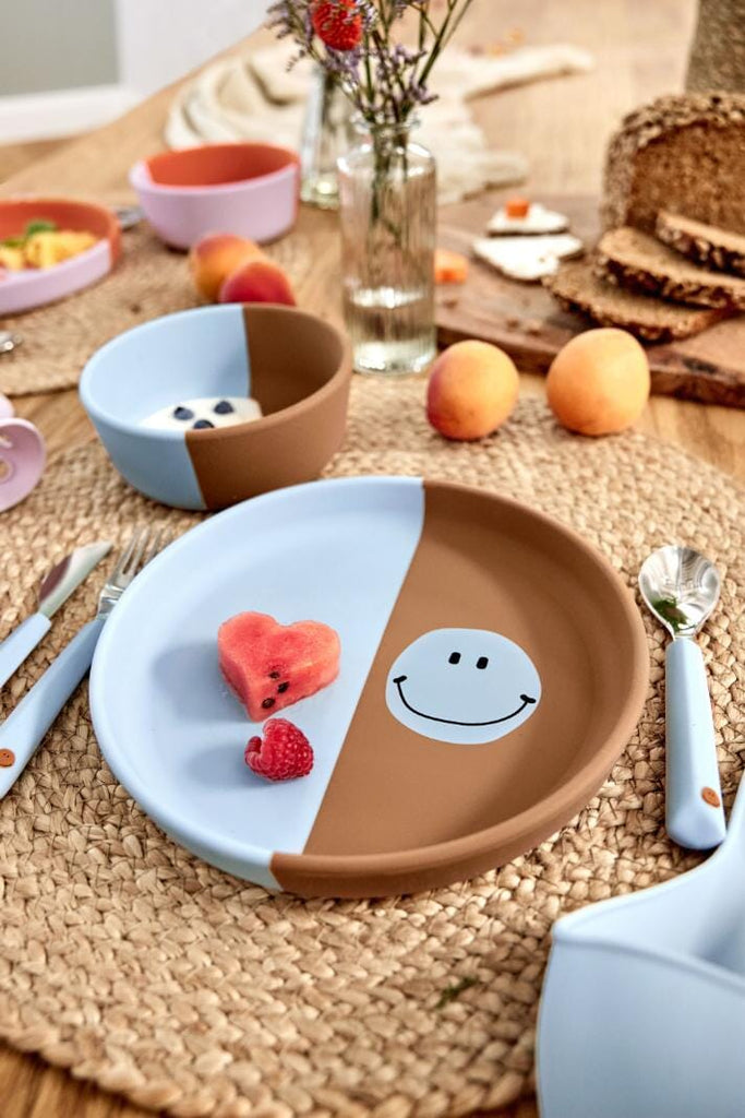 Bestekset met siliconen handvat - Happy Rascals Smile Sky Blue