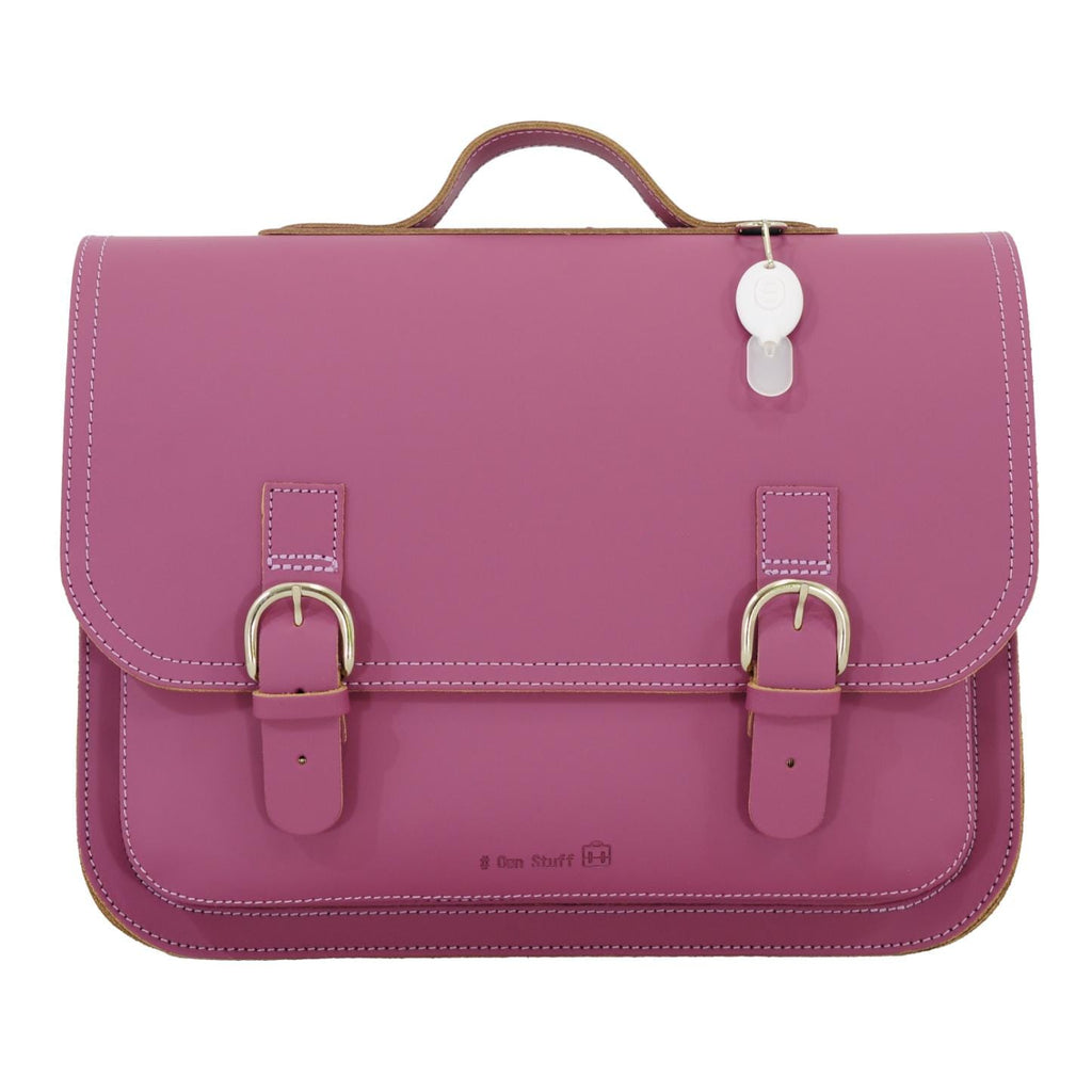 Lederen schooltas met gespen - Plum