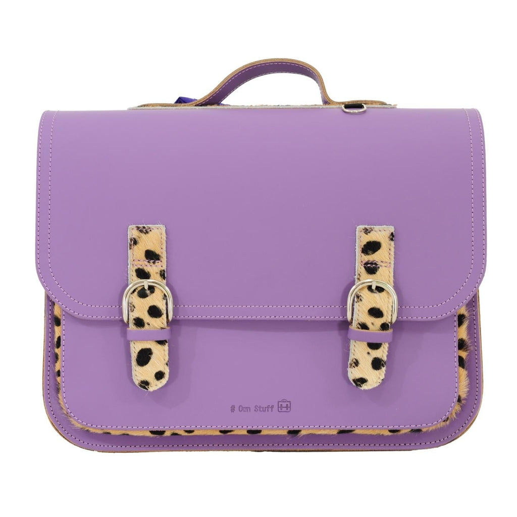 Lederen schooltas met gespen - Leo Purple