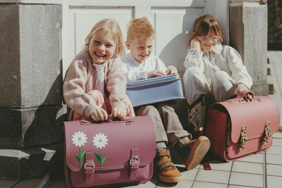 Lederen schooltas met gespen - Leo Antique Pink