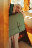 Lederen schooltas met gespen - Pastel Green