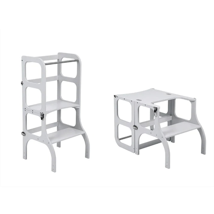 Wooden learning tower Step'n sit - Gray with silver - Ette Tete
