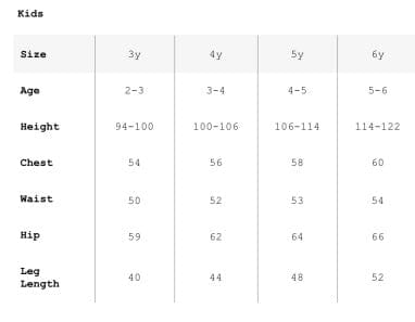 Size Chart - Play Up
