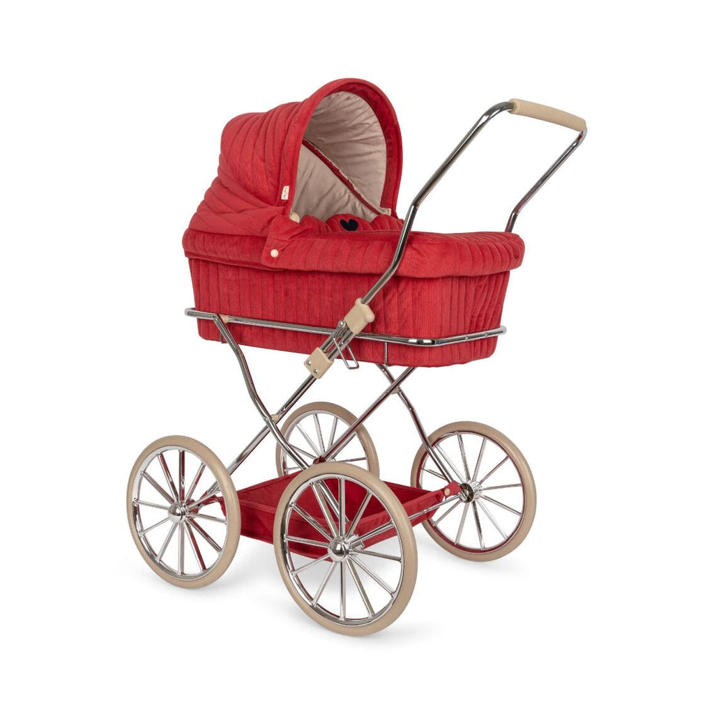 Doll pram - Ribfluweel rood poppenwagen - Konges Slojd