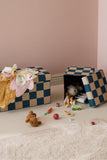 Poef 30cm met opslagruimte - Check Teal - Kid's Concept