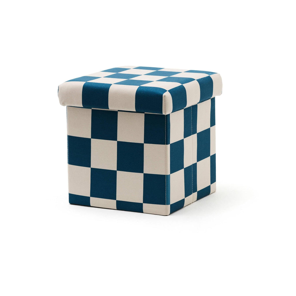 Poef 30cm met opslagruimte - Check Teal - Kid's Concept