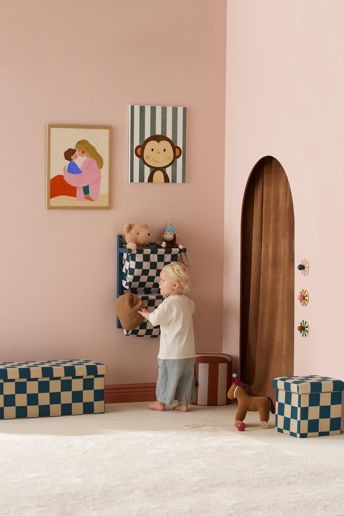 Poef 80cm met opslagruimte - Check Teal - Kid's Concept