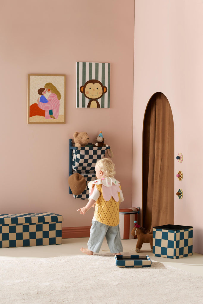 Poef 30cm met opslagruimte - Check Teal - Kid's Concept