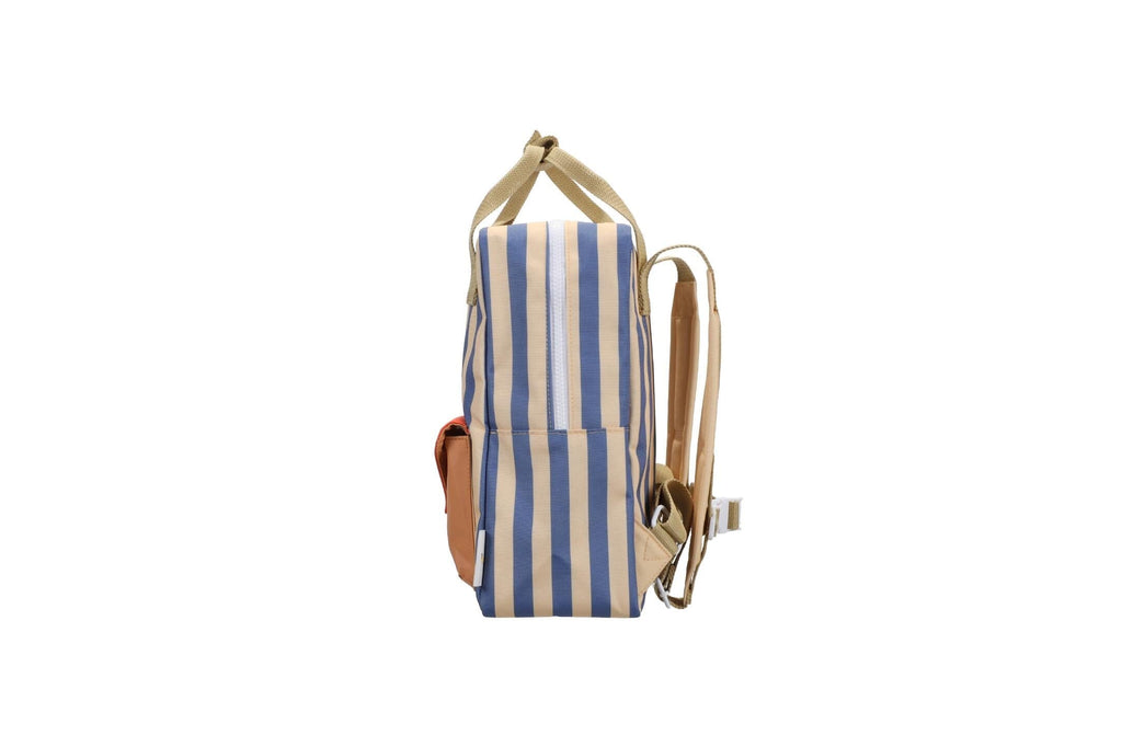 Rugzak medium - Wonders Envelope Stripes Blue whale + Sandy yellow