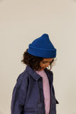 Beanie Fonzie Kids - Cobalt blue - Hvid