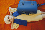 Leather satchel with buckles - Cobalt - Own Stuff