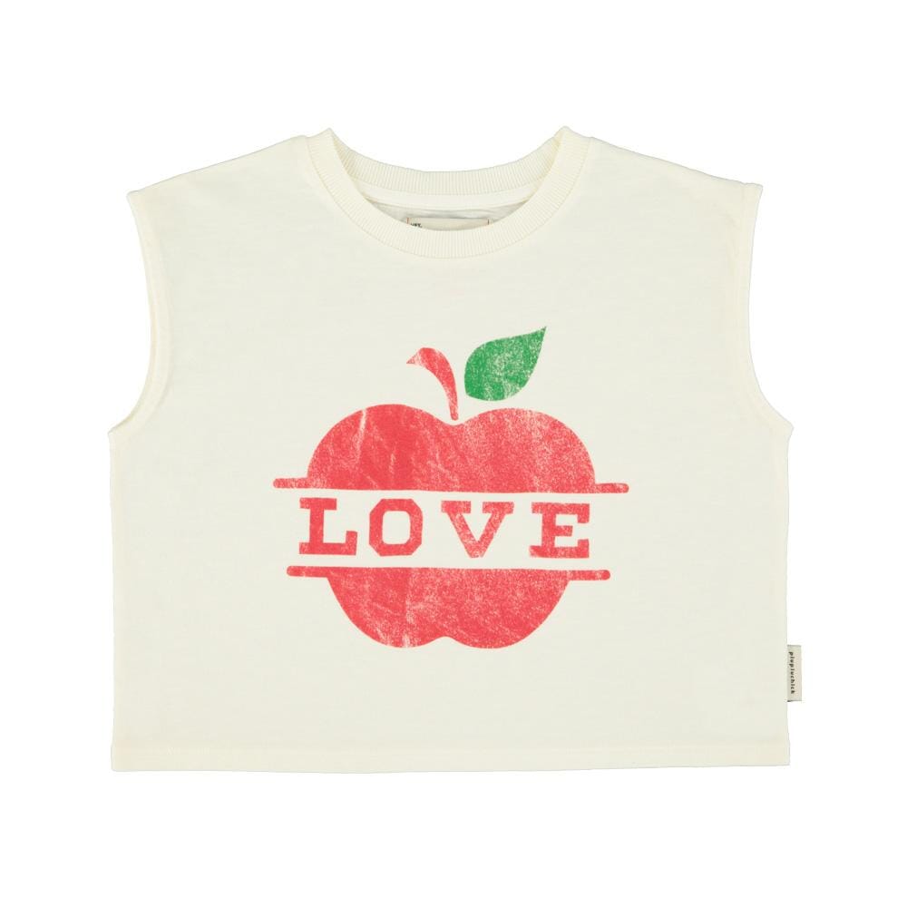 Mouwloos shirt - Ecru met appel