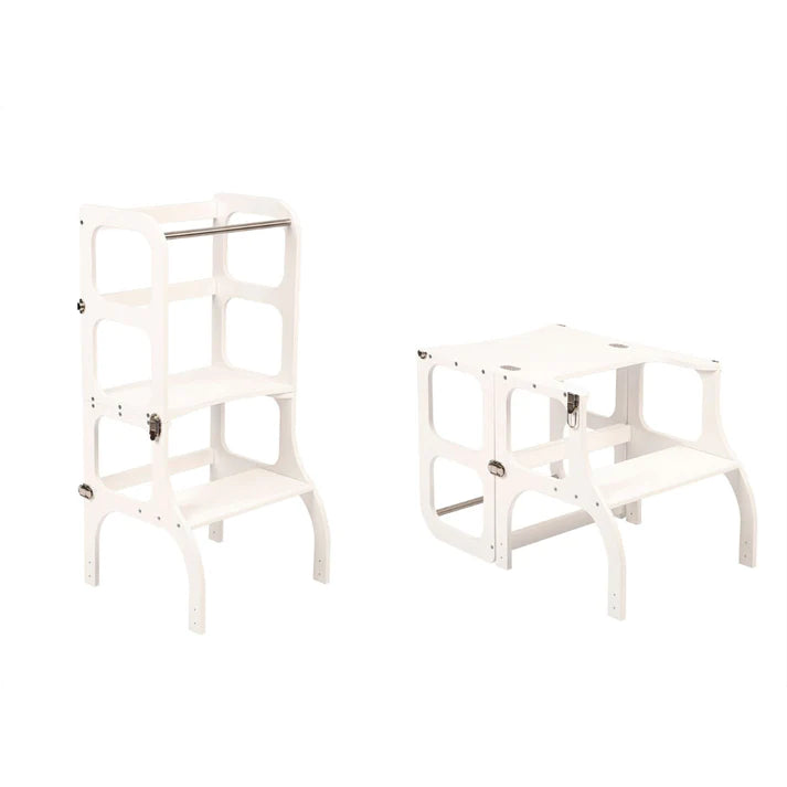 Wooden learning tower Step'n sit - White with silver - Ette Tete