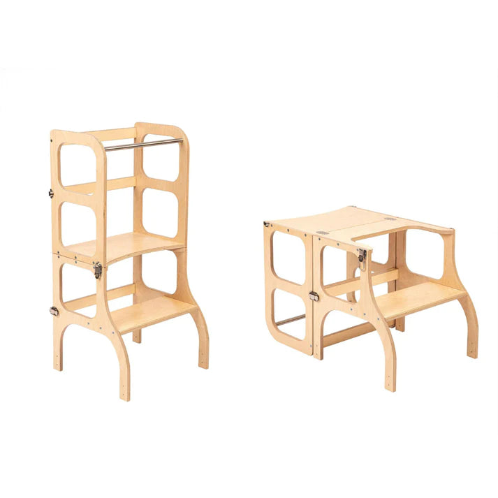 Wooden learning tower - Step'n sit - Natural with silver - Ette Tete