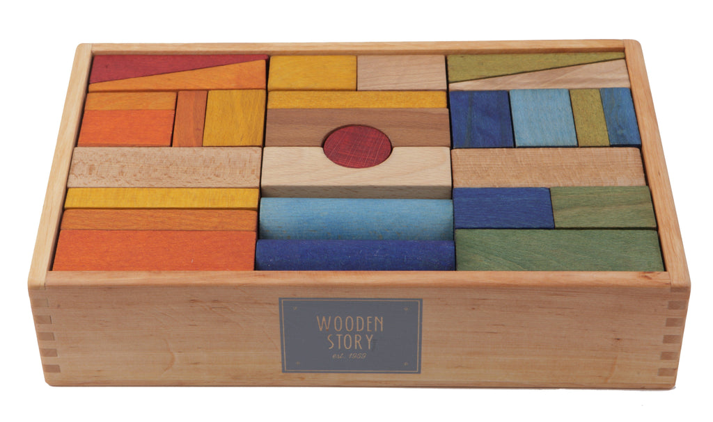 Wooden Story - Houten bouwblokken - Rainbow - Tray XL 63 stuks
