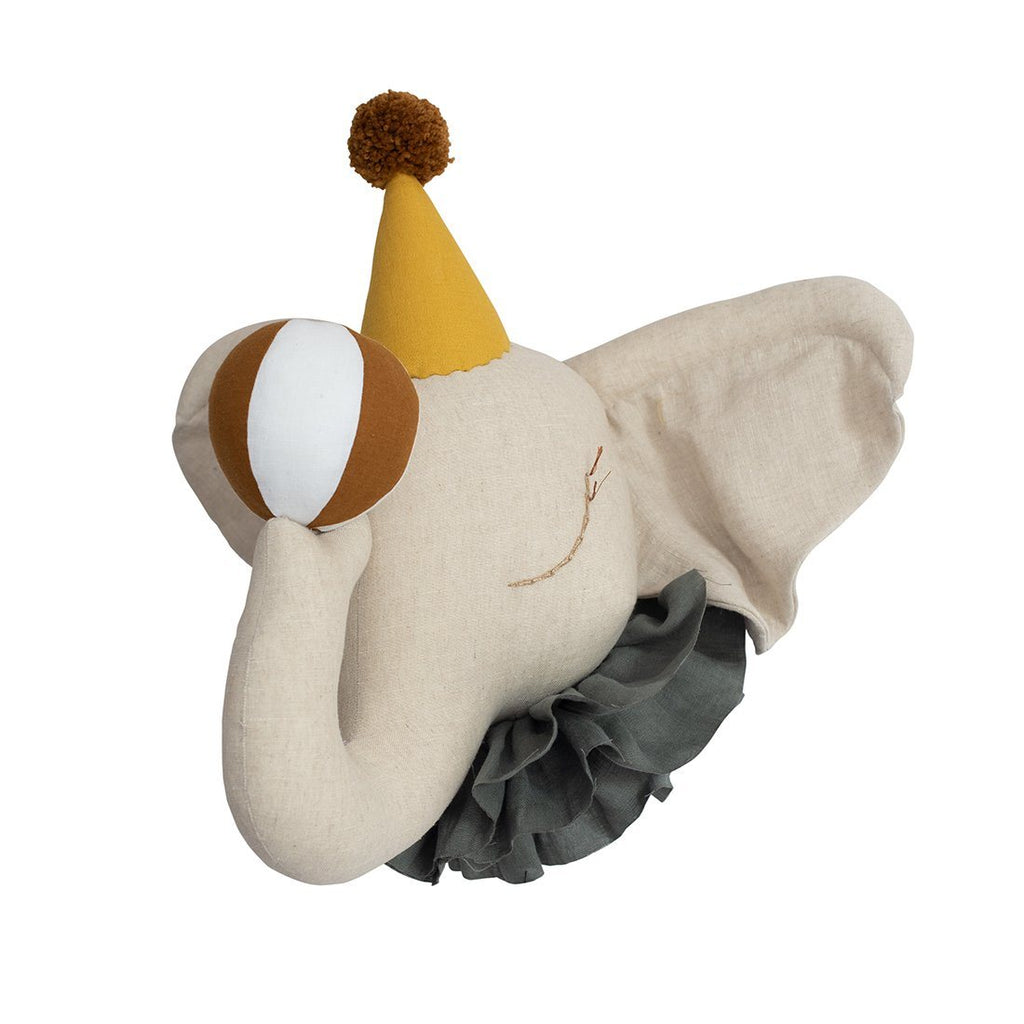 Love Me Decoration - Dierenhoofd circus olifant met gele hoed - handgemaakt