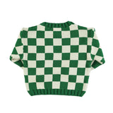 Gebreide sweater - ecru met groen geblokt