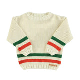 Gebreide sweater - ecru met multicolor streepjes