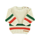 Gebreide sweater - ecru met multicolor streepjes