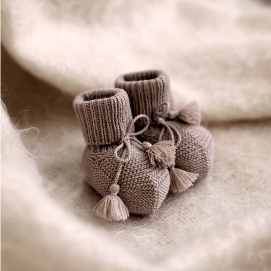 Gentil Coquelicot - Knitted baby booties - Taupe