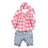 Baby blouse met geborduurd kraagje - checkered pink